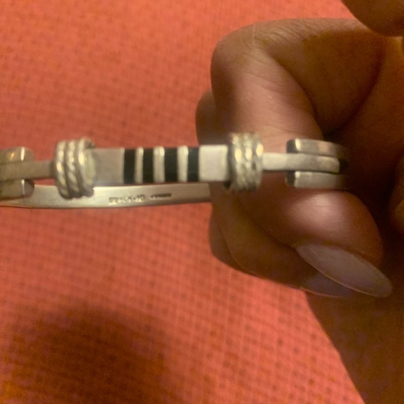 Silver tone bracelet with black accents. Fits small wrist. - Picture 2 of 13